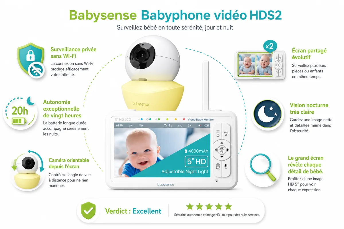 Fonctionnalites cles Babysense Babysense Babyphone vidéo HDS2