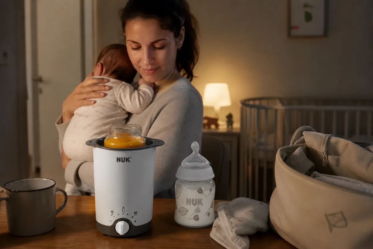 Le maintien au chaud automatique garde le biberon disponible lorsque le repas prend du retard.