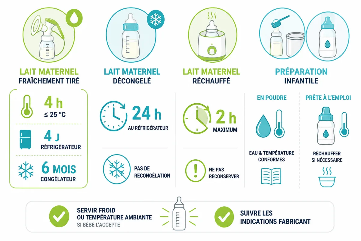 Méthodes de réchauffage et délais de conservation selon le type de lait infantile