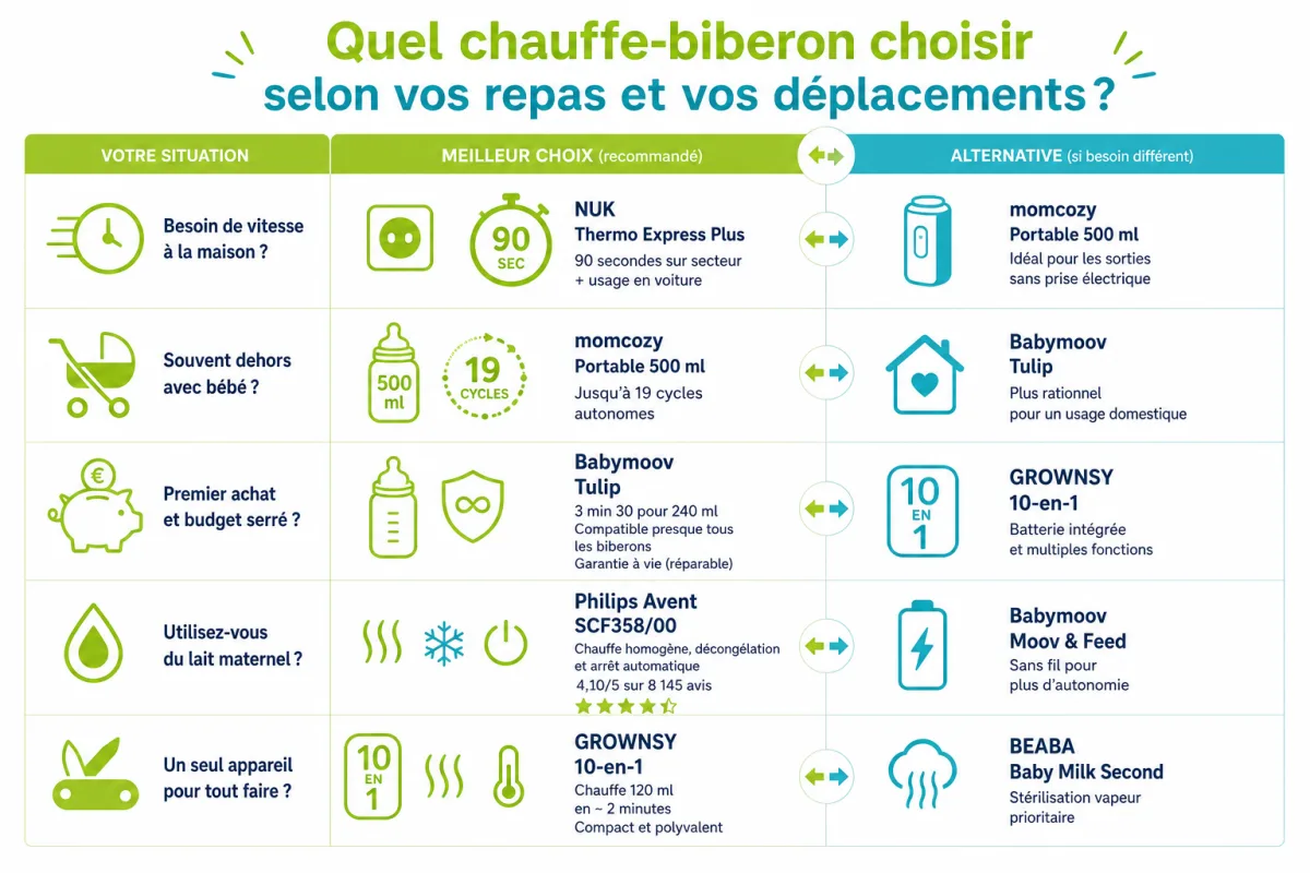 Arbitrage entre rapidité, température, compatibilité des contenants, autonomie et fréquence des déplacements