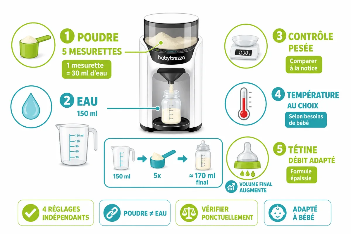 Quatre paramètres distincts pour préparer correctement un biberon Gallia avec Baby Brezza