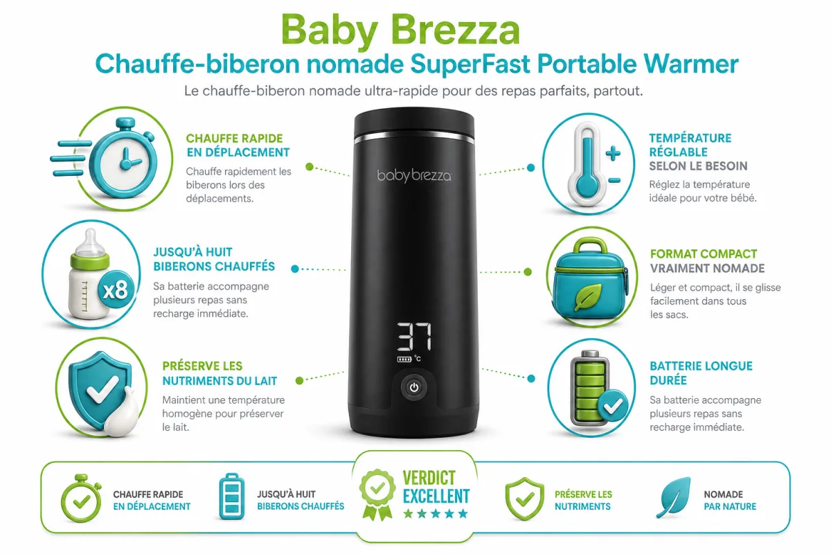 Fonctionnalites cles Baby Brezza Baby Brezza Chauffe-biberon nomade SuperFast Portable Warmer