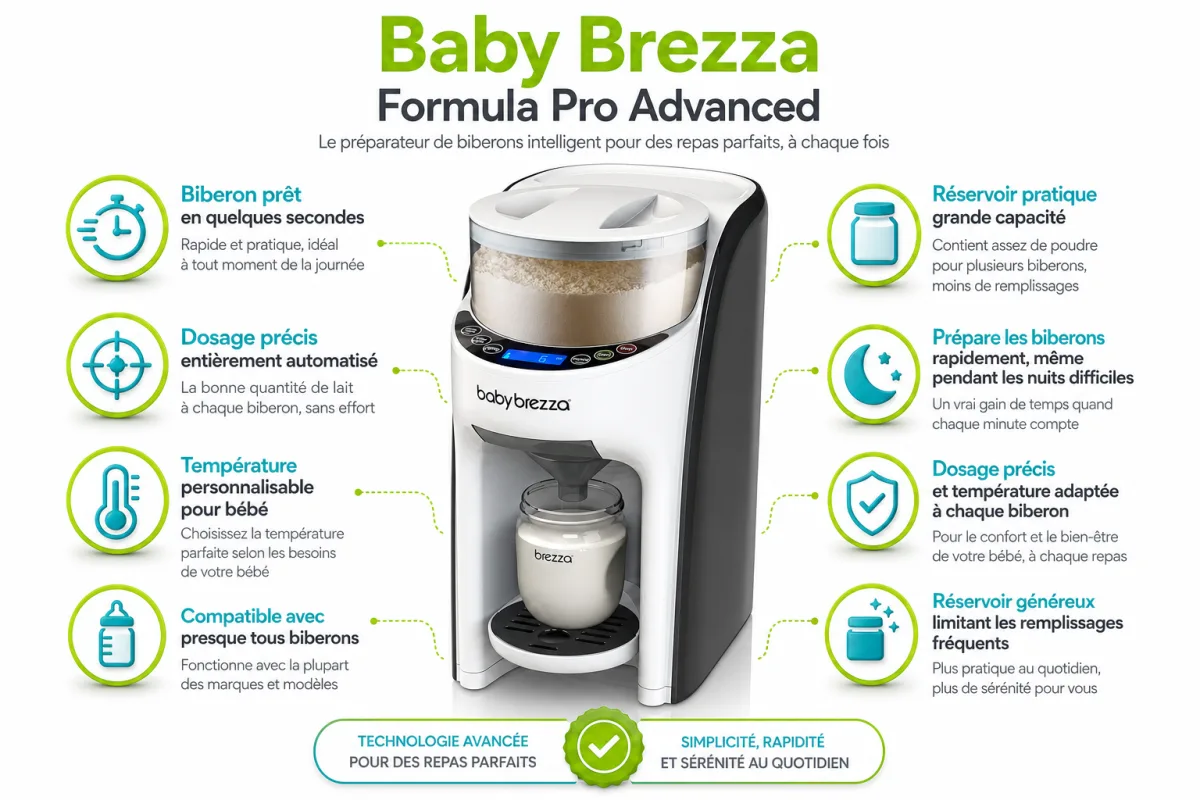 Fonctionnalites cles Baby Brezza Baby Brezza Préparateur de biberons Formula Pro Advanced