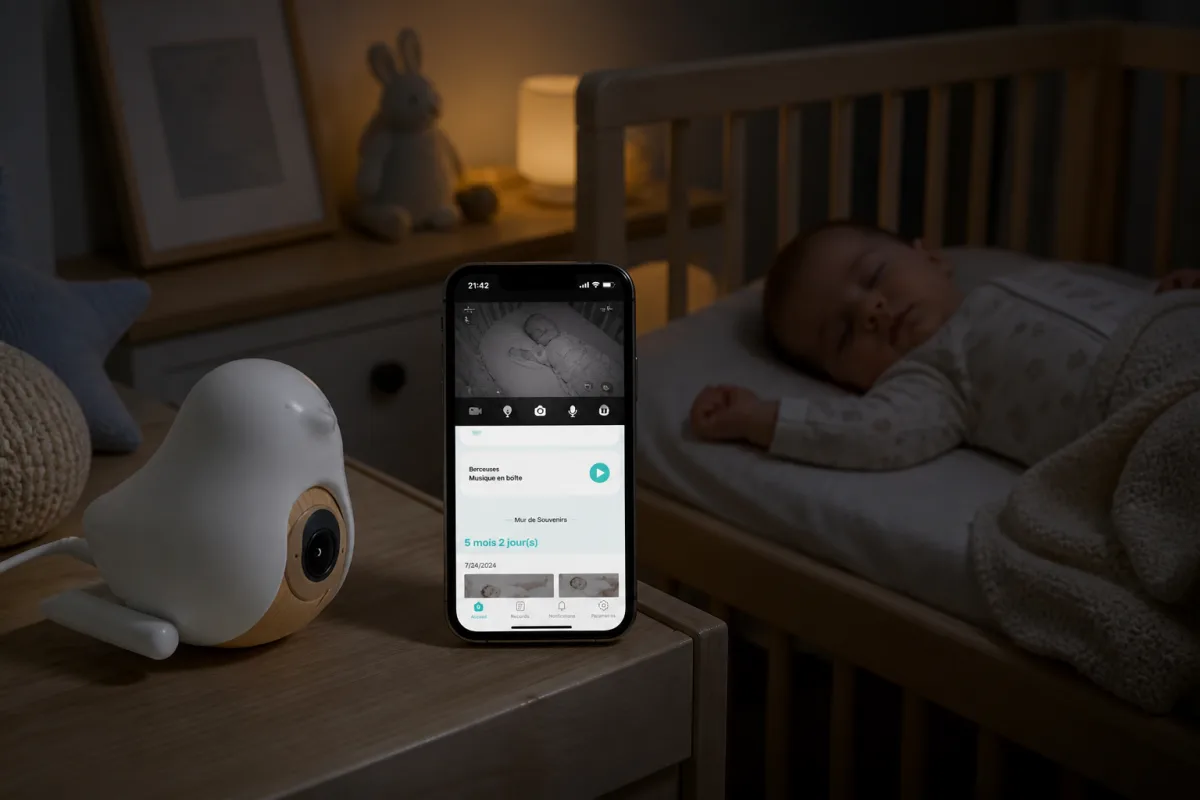 La caméra combine vision nocturne 2,5K, audio bidirectionnel et veilleuse intégrée.