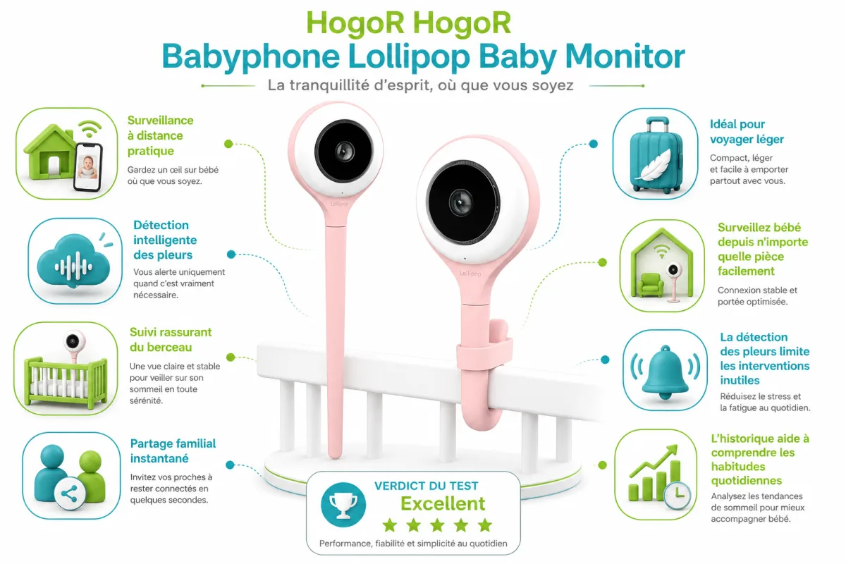 Fonctionnalites cles HogoR HogoR Babyphone Lollipop Baby Monitor